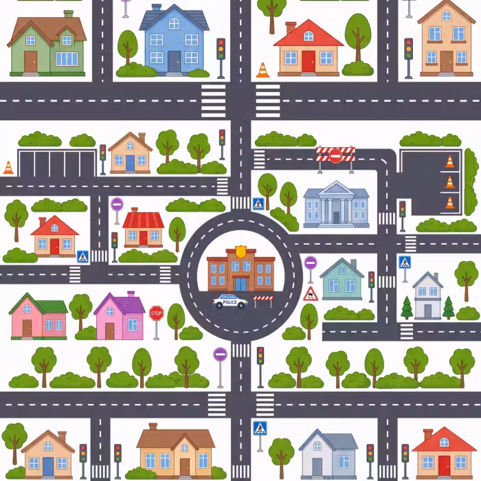 Behang - Stad - Plattegrond - Illustratie