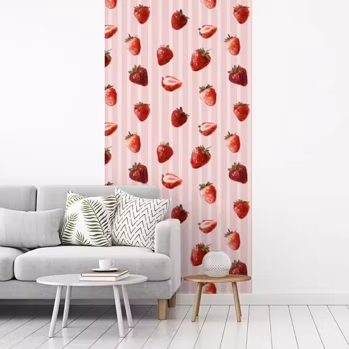 Strepen - Aardbei - Roze fotobehang vinyl groot 64 -woonkamer