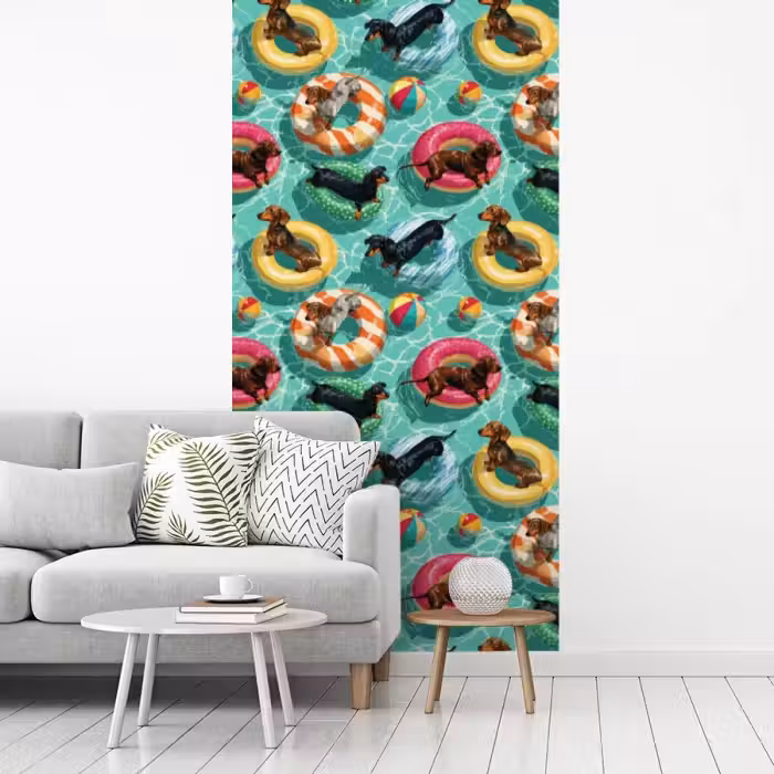 Teckels - Zwembad - Kleurrijk fotobehang vinyl groot 64 -woonkamer