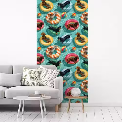 Teckels - Zwembad - Kleurrijk fotobehang vinyl groot 64 -woonkamer