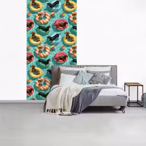 Teckels - Zwembad - Kleurrijk fotobehang vinyl groot 64 -slaapkamer