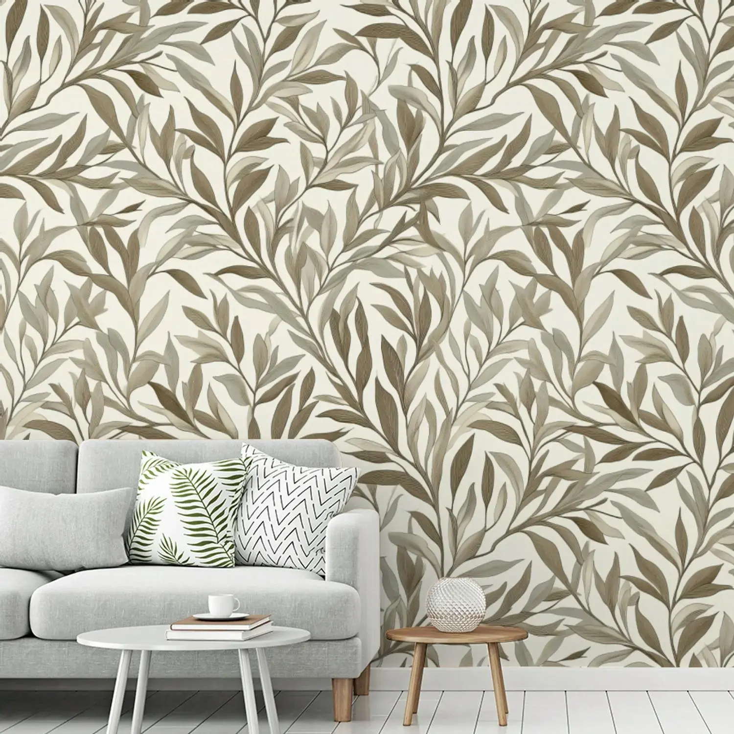 Behang - Takken - Botanisch - Taupe