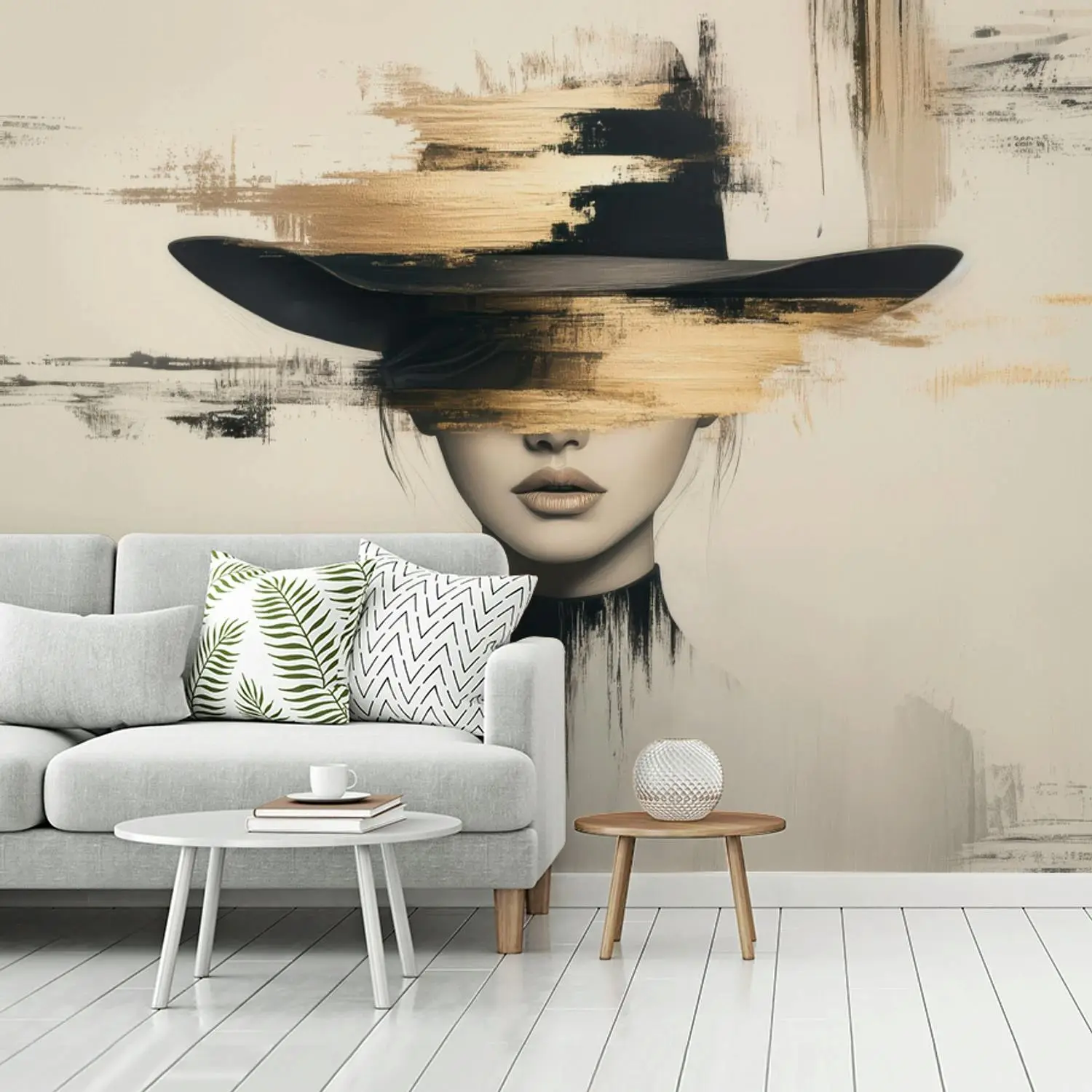 Behang - Vrouw - Hoed - abstract - Verf