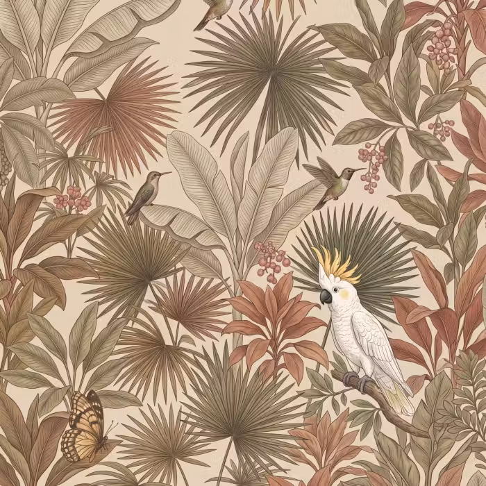 Behang - Tropisch - Vogels - Beige