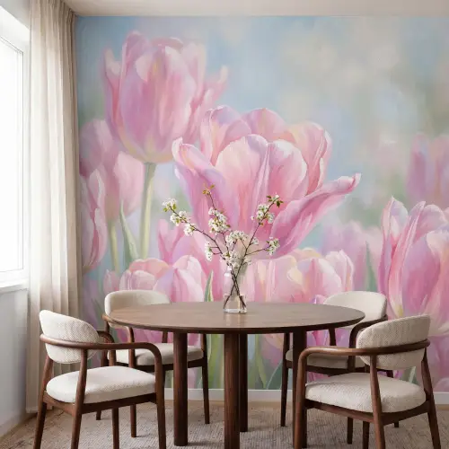 Tulpen - Veld - Lente - Roze Behang Vlies klein -sfeer1