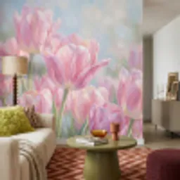 Tulpen - Veld - Lente - Roze Behang Vlies klein -sfeer3