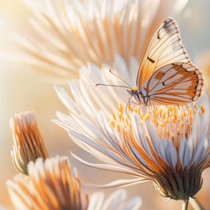 Behang - Vlinder - Bloem - Oranje