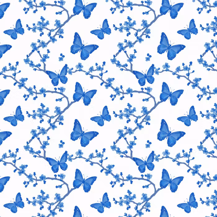 Behang - Vlinder - Bloemen - Blauw