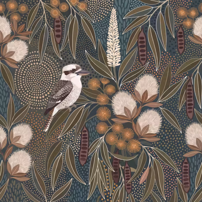 Behang - Vogel - Bladeren - Natuur - Illustratie - Groen