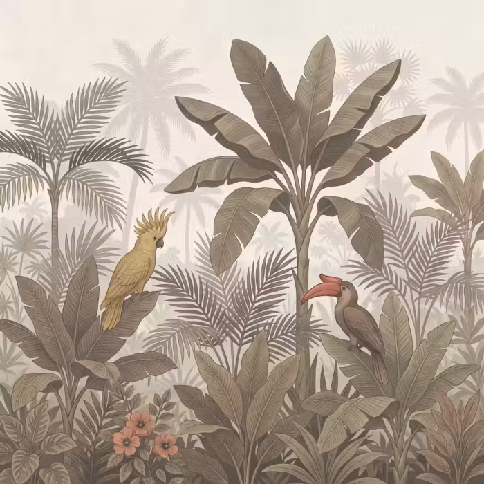 Behang - Vogel - Jungle - Tropisch - Illustratie - Groen