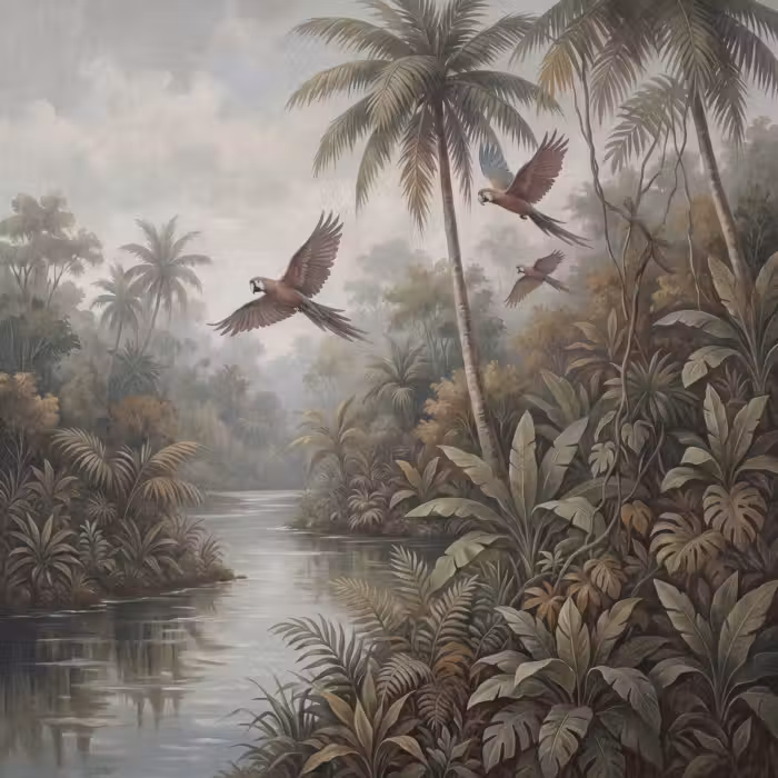 Behang - Vogel - Vliegend - Tropisch - Landschap - Klassiek