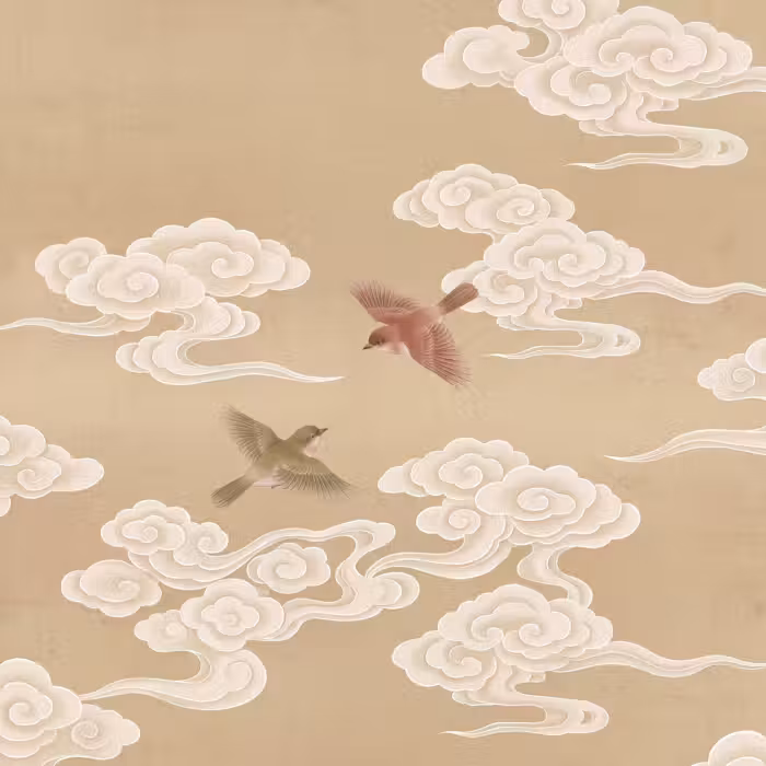 Behang - Vogels - Vliegen - Beige