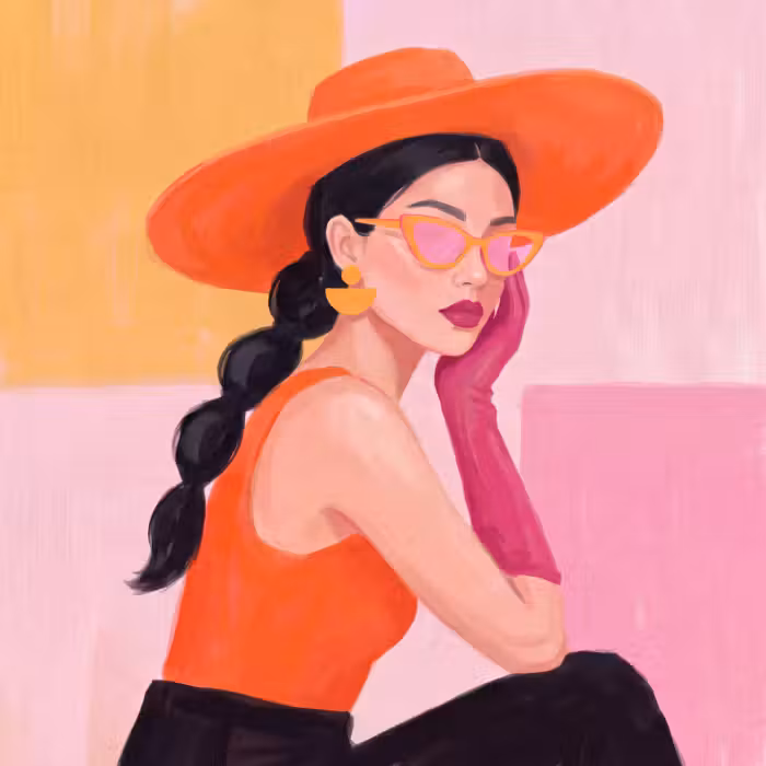 Behang - Vrouw - Hoed - Mode - Modern - Oranje