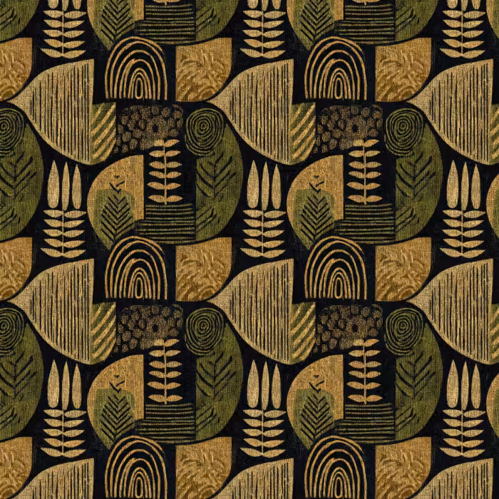 Behang - Zwart - Okergeel - Botanisch - Textuur