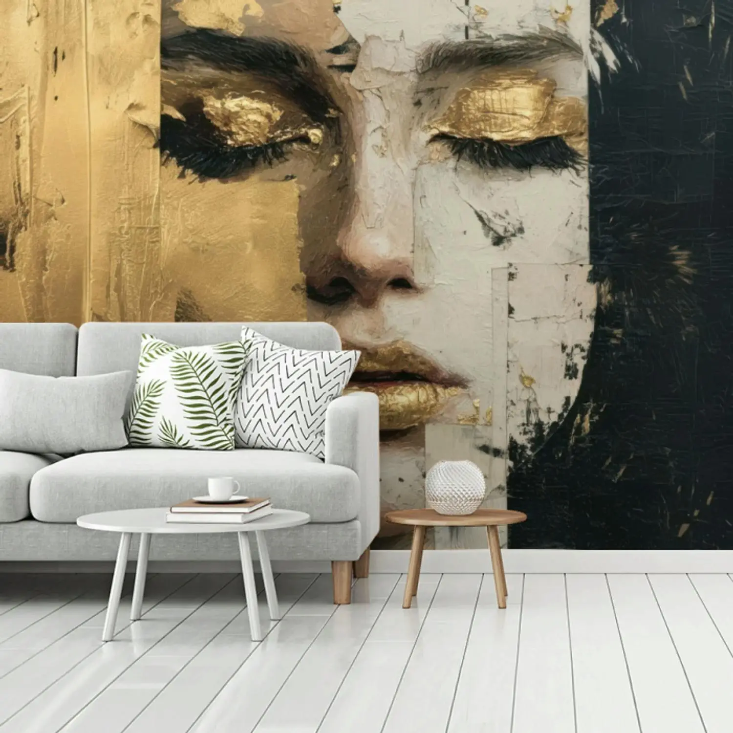 Behang - Abstract - Goud - Gezicht - Lippen
