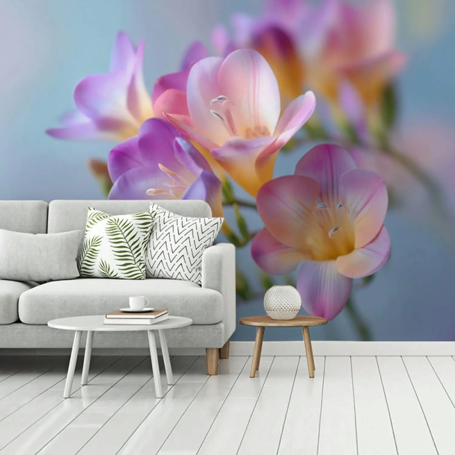 Behang - Bloemen - Paars - Overloop - Meeldraden