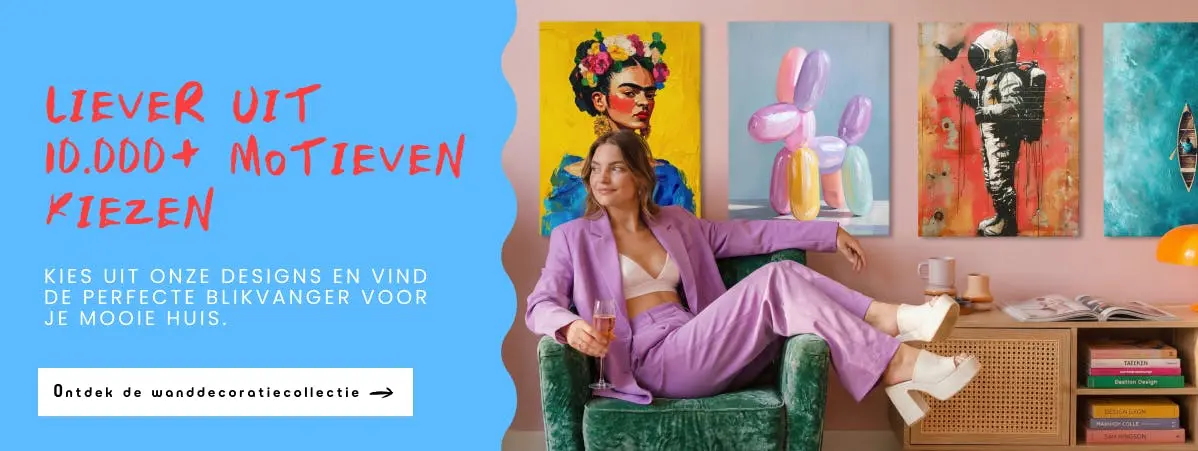 Liever uit 10.000+ motieven kiezen? Kies uit onze designs en vind de oerfecte blikvanger voor je mooie huis. Ontdek de wanddecoratiecollectie.