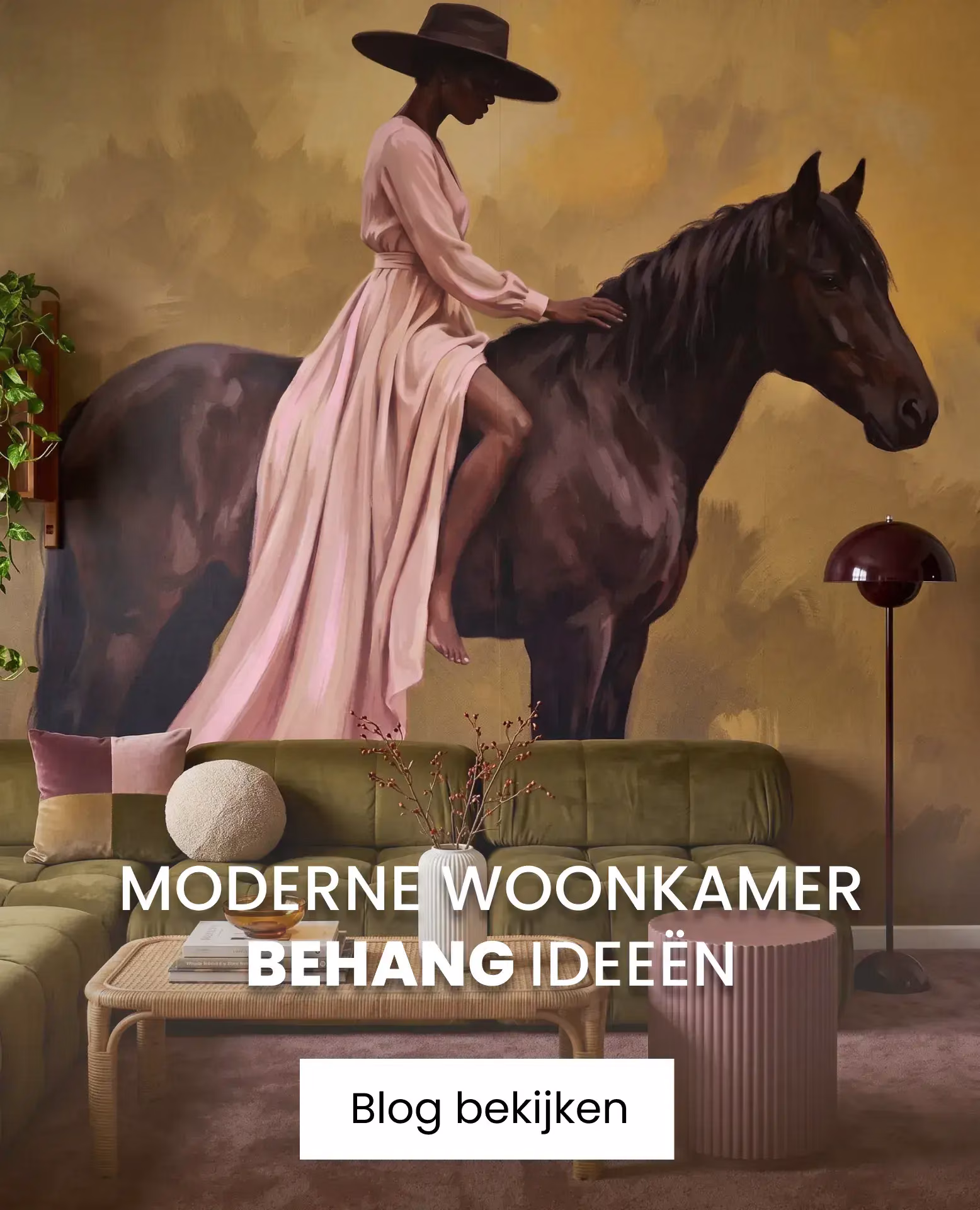 behang met vrouw die op paard rijdt