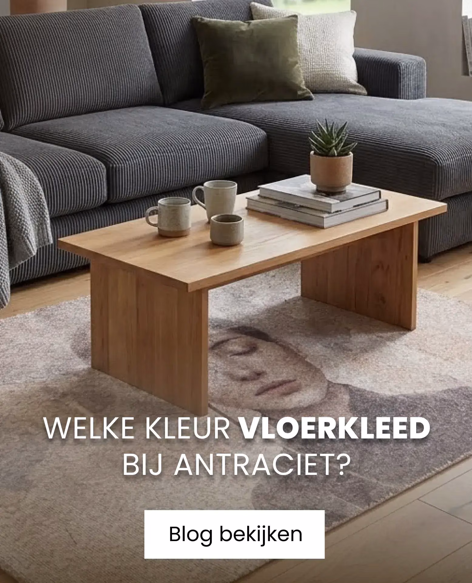 beige vloerkleed bij antracieten bank