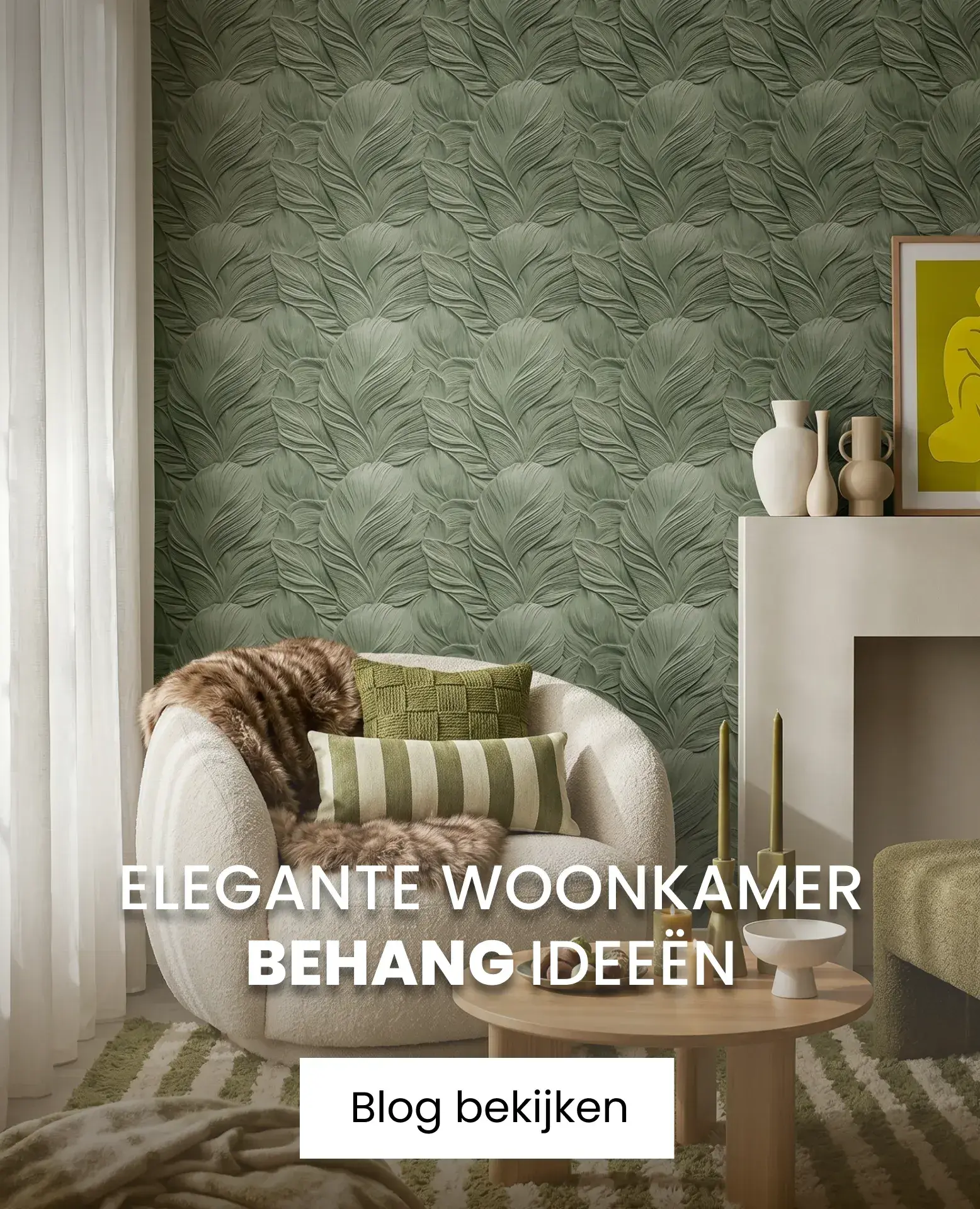 woonkamer met groen behang