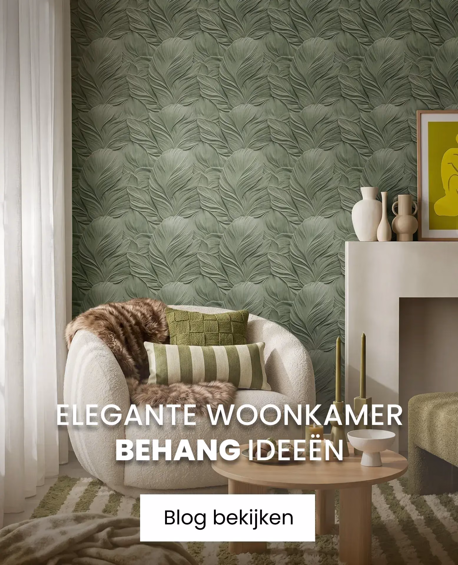 woonkamer met groen behang