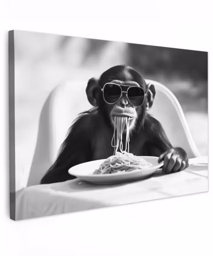 Buiten canvas - Aap - Spaghetti - Zonnebril - Zwart wit - Cool - Dier