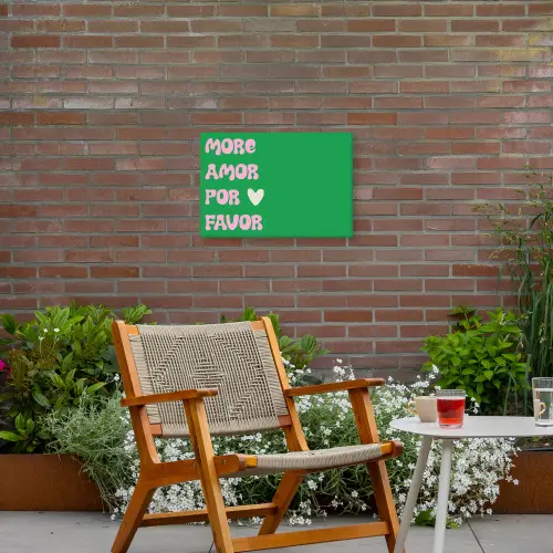 Amor - Valentijn - Groen - Tekst Tuinposter op houten frame 2 cm dik klein -sfeer3