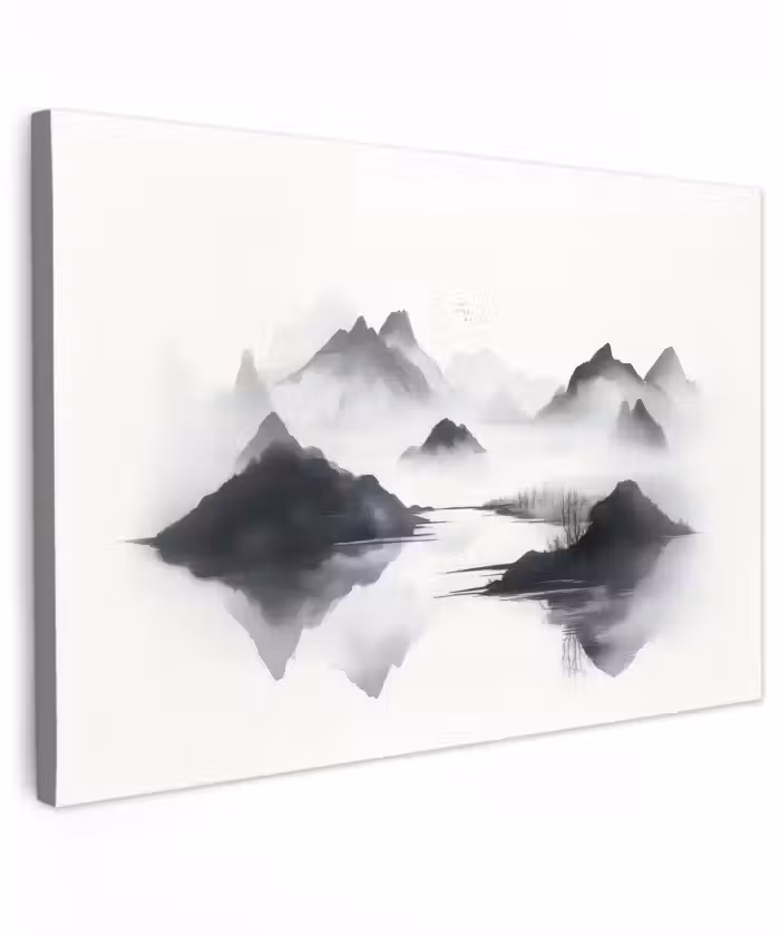 Buiten canvas - Bergen - Mistig - Water - Wit