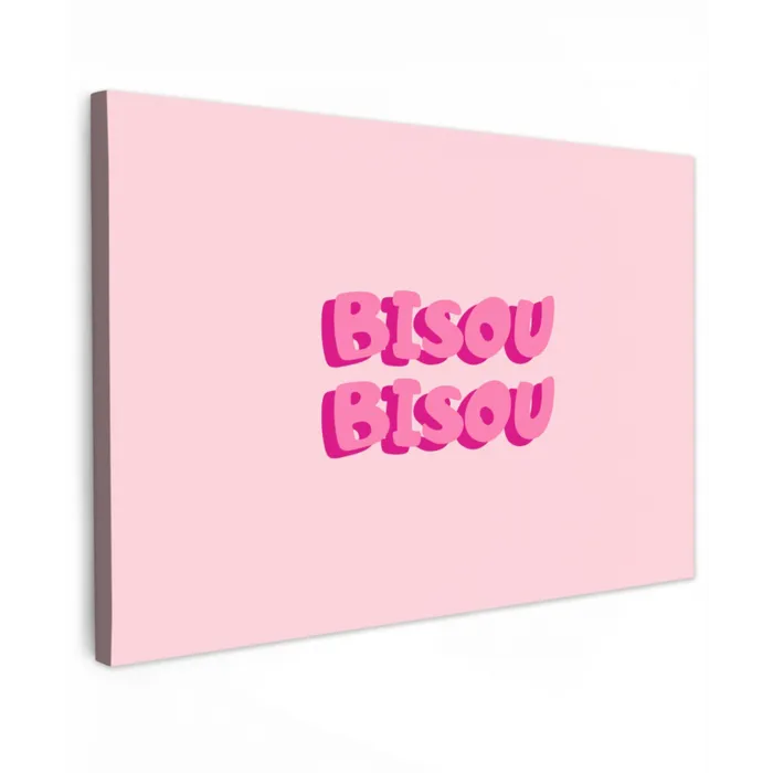 Bisou - Roze - Dikke letters Tuinposter op houten frame 2 cm dik klein -3d