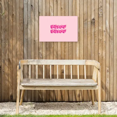 Bisou - Roze - Dikke letters Tuinposter op houten frame 2 cm dik klein -sfeer4