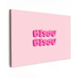Bisou - Roze - Dikke letters Tuinposter op houten frame 2 cm dik klein -3d
