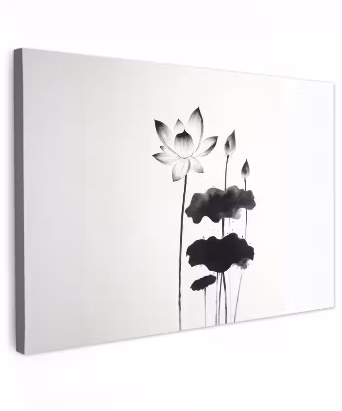 Buiten canvas - Bladeren - Zwart - Lotusbloem - Minimalitisch