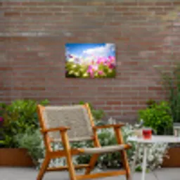 Bloemen - Wei - Paars - Gras - Wit - Wolken - Blauw Tuinposter op houten frame 2 cm dik klein -sfeer3