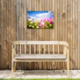Bloemen - Wei - Paars - Gras - Wit - Wolken - Blauw Tuinposter op houten frame 2 cm dik klein -sfeer4