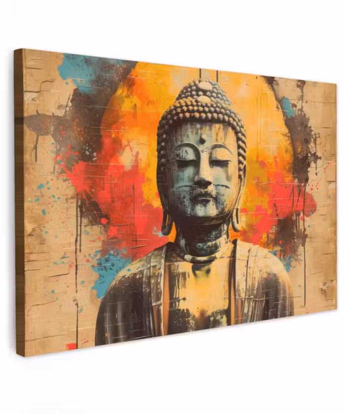 Buiten canvas - Boeddha Beeld in Vurige Kleuren