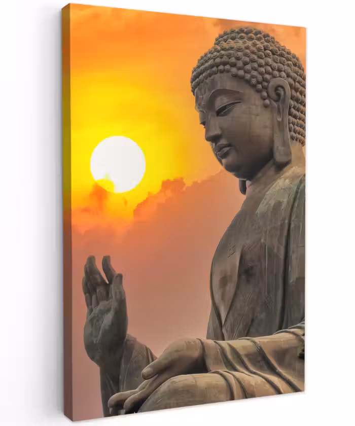 Buiten canvas - Boeddha bij zonsondergang