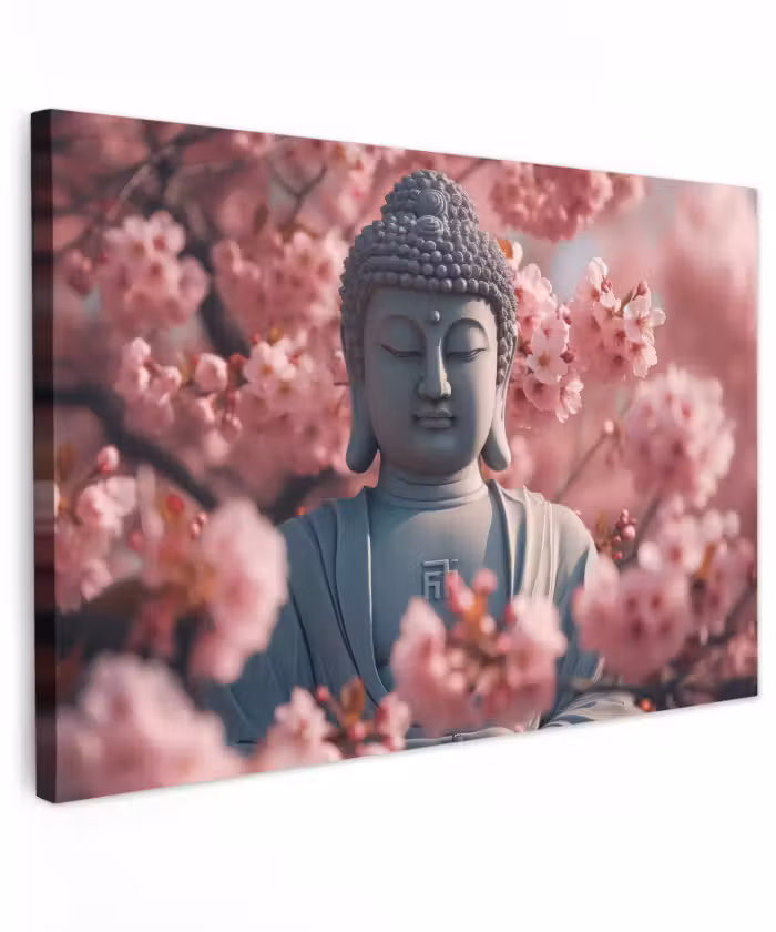 Buiten canvas - Boeddha tussen de kersenbloesems