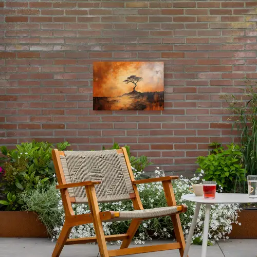 Boom - Landschap - Oranje Tuinposter op houten frame 2 cm dik klein -sfeer3