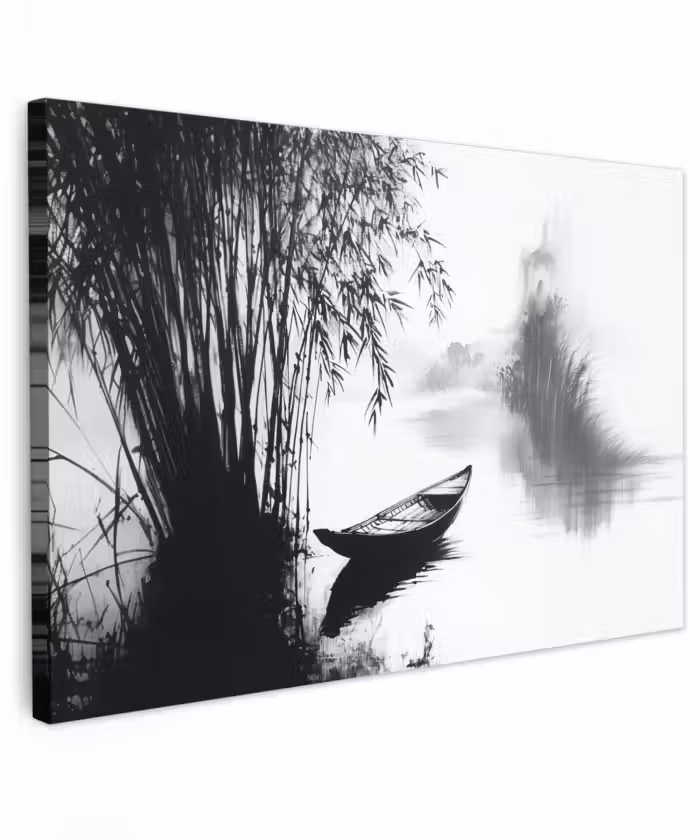 Buiten canvas - Boot - Rivier - Bamboe - Wit