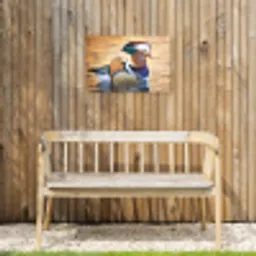 Close-up mandarijneend Tuinposter op houten frame 2 cm dik klein -sfeer4