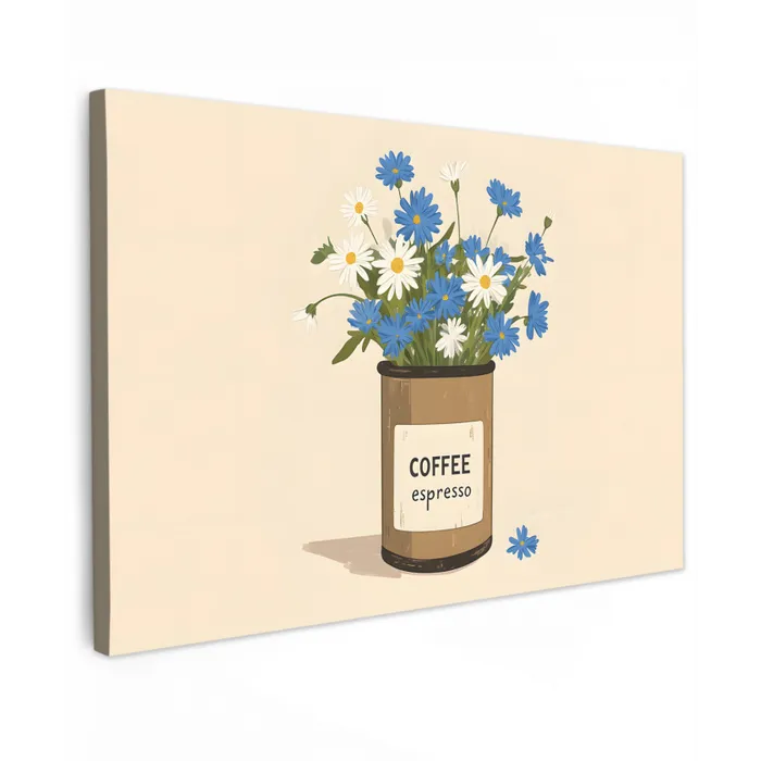 Coffee - Blik - Minimalistisch - Bloemen Tuinposter op houten frame 2 cm dik klein -3d