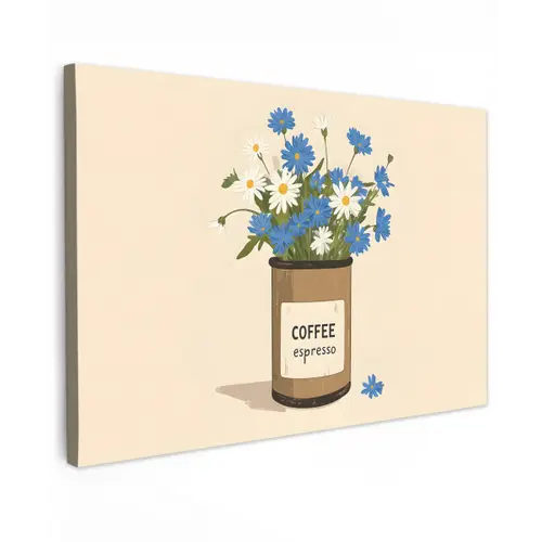 Coffee - Blik - Minimalistisch - Bloemen Tuinposter op houten frame 2 cm dik klein -3d