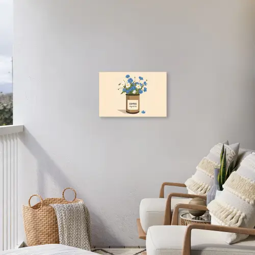 Coffee - Blik - Minimalistisch - Bloemen Tuinposter op houten frame 2 cm dik klein -sfeer1
