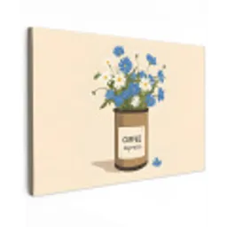 Coffee - Blik - Minimalistisch - Bloemen Tuinposter op houten frame 2 cm dik klein -3d