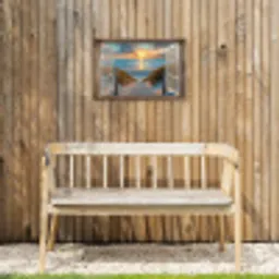 Doorkijk - Strand - Pad - Zonsondergang Tuinposter op houten frame 2 cm dik klein -sfeer4