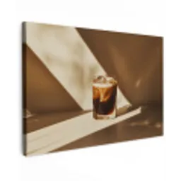 Glas - Ijskoffie - Schaduw - Bruin Tuinposter op houten frame 2 cm dik klein -3d