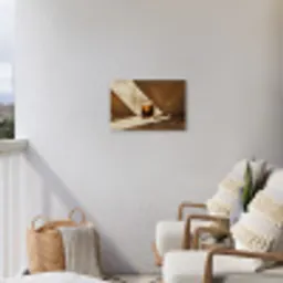 Glas - Ijskoffie - Schaduw - Bruin Tuinposter op houten frame 2 cm dik klein -sfeer1