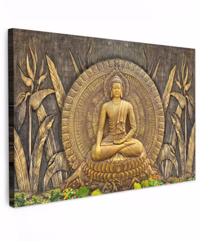 Buiten canvas - Gouden Boeddha-reliëf