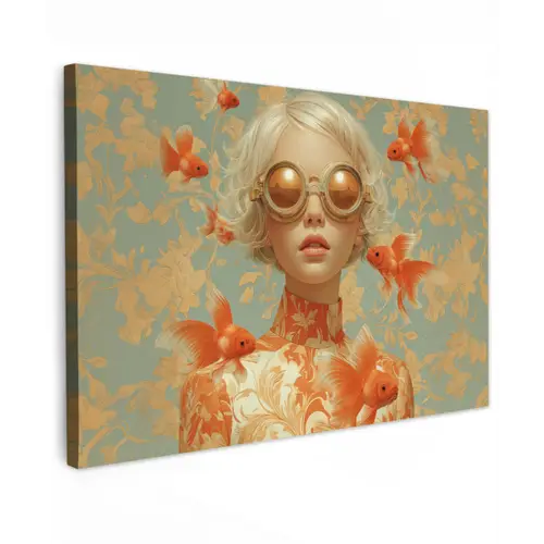 Goudvissen - Oranje - Vrouw - Blond Tuinposter op houten frame 2 cm dik klein -3d