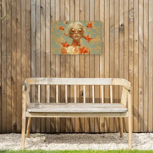 Goudvissen - Oranje - Vrouw - Blond Tuinposter op houten frame 2 cm dik klein -sfeer4